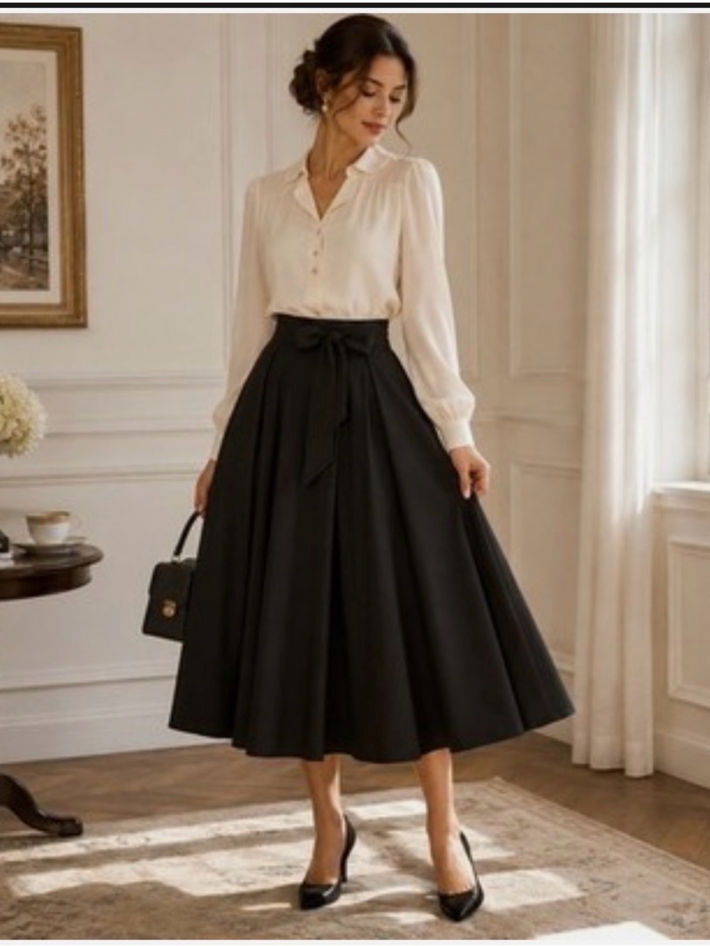 Belle Poque Women’s Black A-Line Tie-Waist Skirt Size Medium 8/10